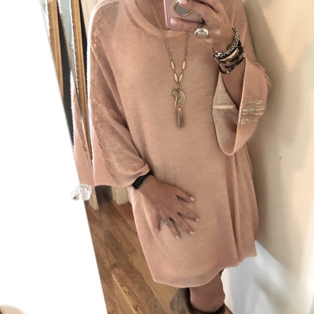 (Nude) NWT Powder Italy Wool Silk Cashmere Metallic Tunic Sweater Dress Size 38